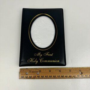 Vtg 4x6 My First Holy‎ Communion Black Puffy Soft Photo Album w Gold Accent READ